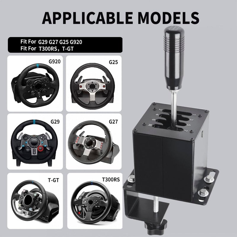CNRAQR PC USB Simulator Shifter 7+R H Gear Shifter with L Shape Clamp Set for Gear shift PC Windows Steering Compatible with G29/G27/G25, T300RS/GT Wheel - Image 3